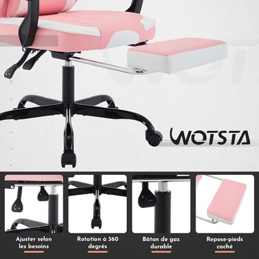 Ігрове крісло Gaming Chair з підніжкою та ергономічною підтримкою попереку, регульована спинка 90-135°, офісне крісло для геймерів, рожево-біле