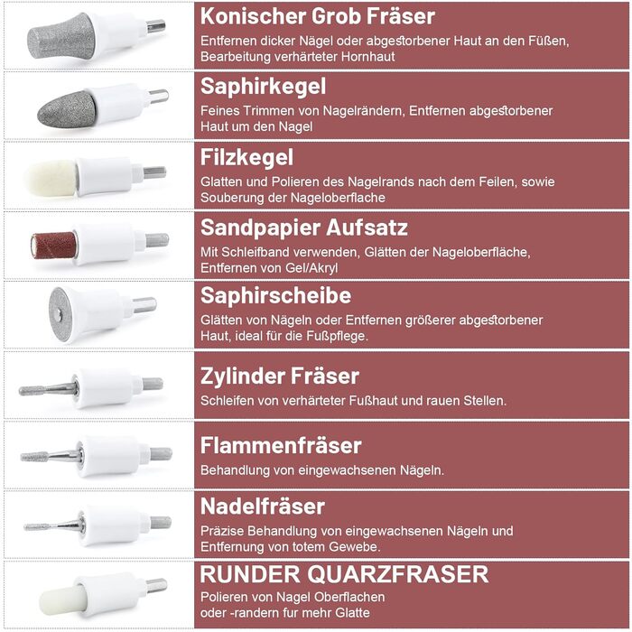 Електричний набір для манікюру та педикюру AOMEES з 9 насадками, 10 швидкостей, LED-підсвічуванням, для гелевих та товстих нігтів, з кейсом