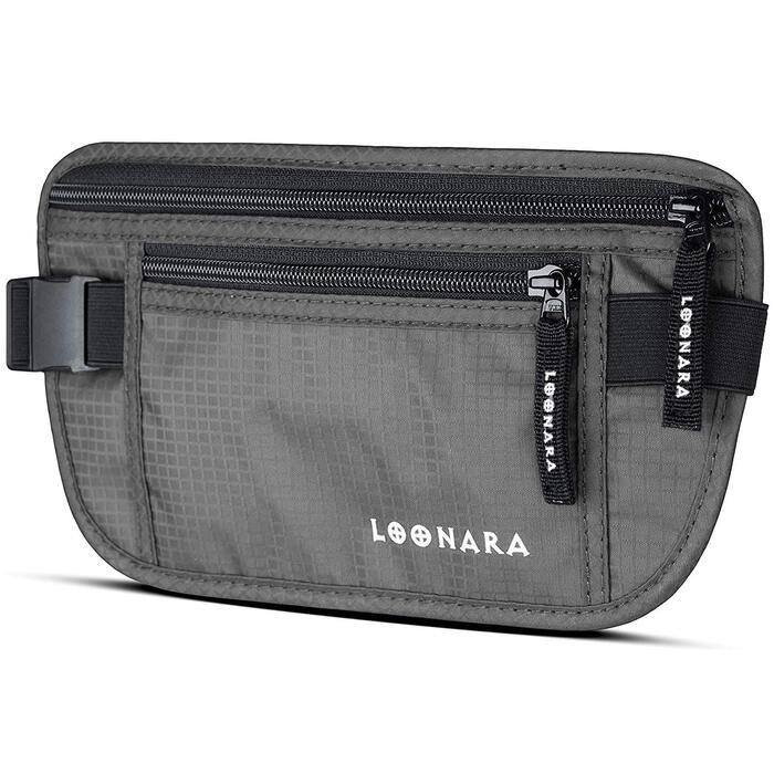 Чоловіча/жіноча поясна сумка на пояс з RFID захистом (водостійка) - поясний ремінь для безпеки в подорожах. Підходить для спорту, бігу та подорожей (сіра)