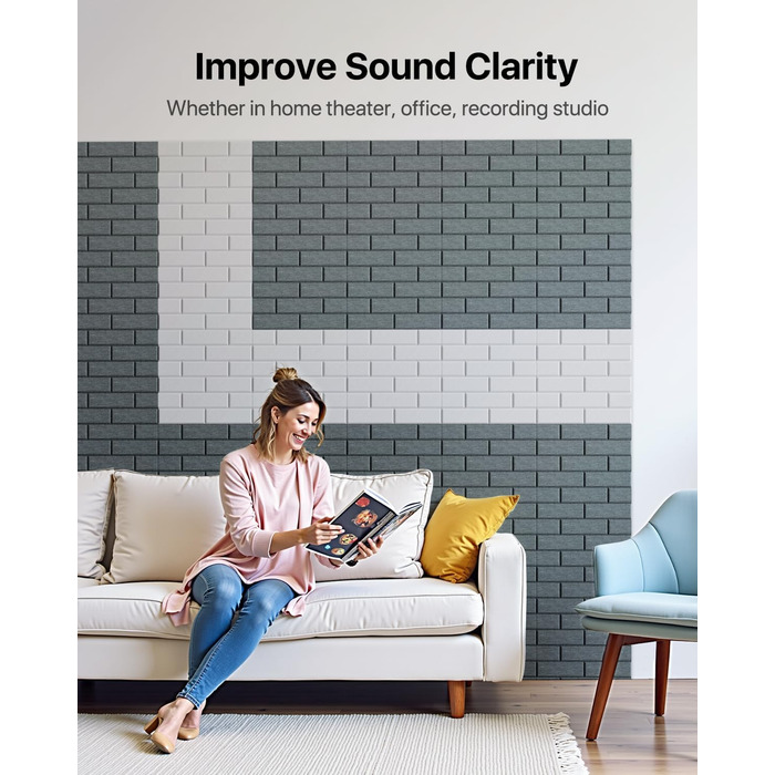 Самоклеяться акустичні панелі для звукоізоляції стін, шумопоглинаючі плити-цеглина високої щільності для декору та обробки приміщень, 30x30x0.9 см, темно-сірі (18 шт)