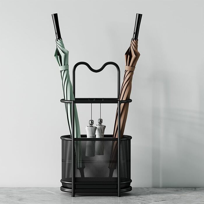 Металева підставка для парасоль та тростини SINBINTA, з гачками та піддоном, для прихожого/входу, чорна