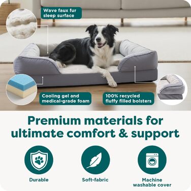 Ліжко для собак Furhaven Velvet Waves, сірий граніт, 91x69x20 см. Підходить для великих, середніх та малих собак.