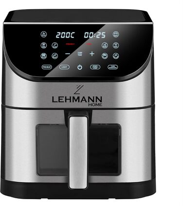 Аерофритюрниця Lehmann XXL 8 л з оглядовим вікном, без олії, 1800 Вт, сенсорна панель, 10 програм, таймер, контроль температури до 200°C