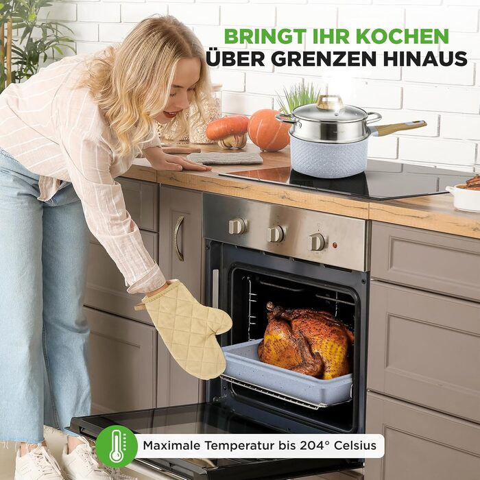 Набір посуду NutriChef 22 предмети антипригарний мармуровий блакитний – сковороди, каструлі, аксесуари для кухні, індукція, посудомийна машина