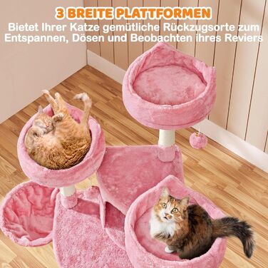 Кігтеточка-комплекс Yaheetech для котів 174 см з 3 платформами, ігровий будиночок, рожевий