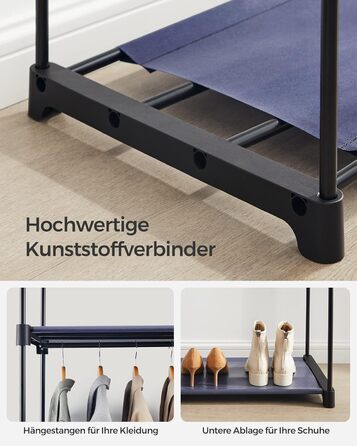 SONGMICS Storage Cabinet, Portable, with Hanging Rod, Folding, Wardrobe, Bedroom, Office, 140 x 43 x 174 cm, RYG02GY (Dark Blue)