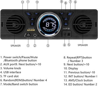 Автомобільна магнітола BOOMBOOST AV252 12В з Bluetooth, MP3, SD-карткою та вбудованими динаміками