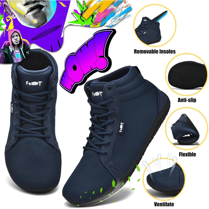 Взуття Barfuß Schuhe для жінок та чоловіків: високі кросівки, легкі, широкі, мінімалістичні, для ходьби, з відділенням для пальців, підошва Zero Drop, унісекс, для трейлраннінгу та фітнесу, неслизькі (38 EU, блакитний)