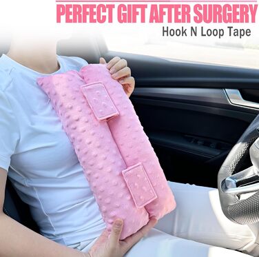 Hysterectomy Seat Belt Pillow, Hysterectomy Recovery, a Must-Have After Surgery, Belly Pillow with Ice/Heat Pack for Tummy Tuck, C-Section Recovery, Gifts, Minky Dot Coral