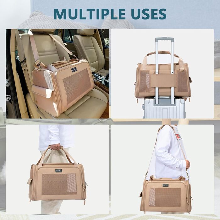 Переносна сумка-переноска для котів та собак Petsfit, розкладний дизайн, з м'яким килимком, 47L x 30B x 30H см (Хакі)