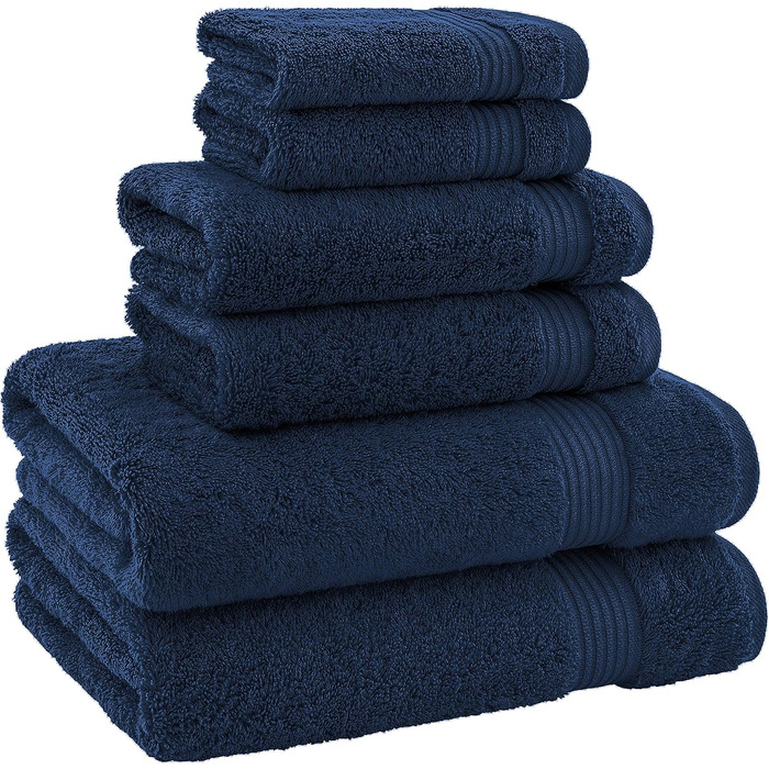 Набір махрових рушників для ванни American Bath Towels з 100% бавовни, ультрам'які та гігроскопічні, 6 предметів (2 банні, 2 для рук, 2 маленькі), темно-синій, XL