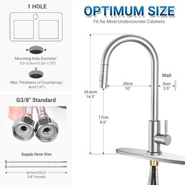 Кухонний змішувач Wasserhahn з висувною лійкою, поворотний на 360°, 2 функції, однорідний, для кухні (сріблястий)