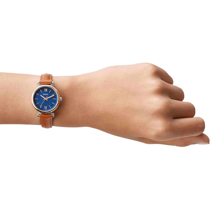 Жіночий кварцовий годинник Fossil Carlie з коричневим шкіряним ремінцем