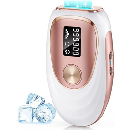 Пристрій для епіляції IPL Haarlosy з охолодженням, 5 рівнів потужності, 999 900 імпульсів, для жінок та чоловіків, обличчя, під пазухами, ноги, тіло (білий, рожеве золото)