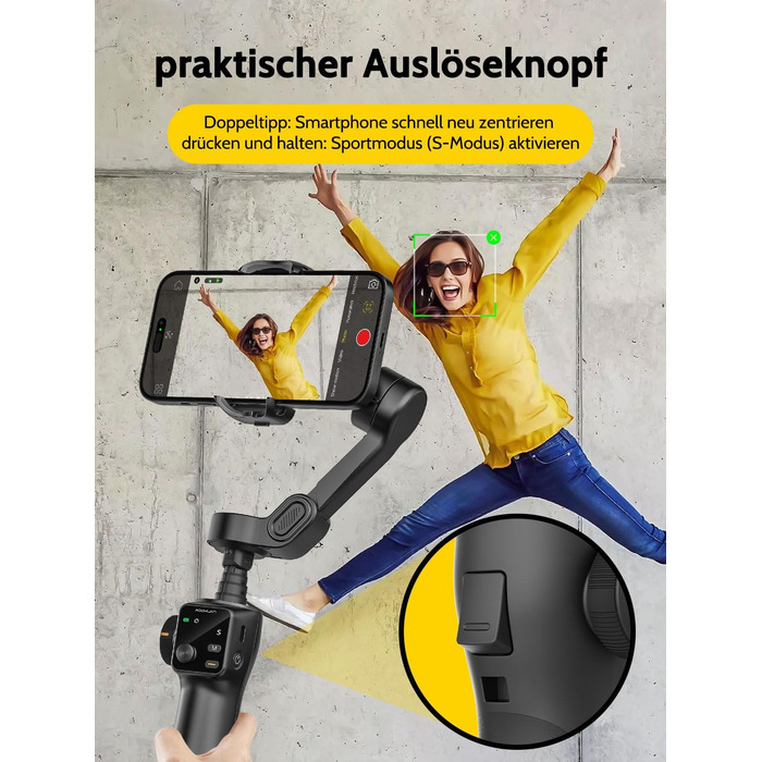 Стабілізатор для телефону Smart V8 Black з 3-осьовою стабілізацією та 7.8-дюймовою штангою, AI-трекінг, OLED-дисплей, кнопка зйомки