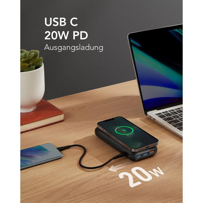 Power Bank Charmast 20000mAh з бездротовою зарядкою та PD 22.5W, чорний