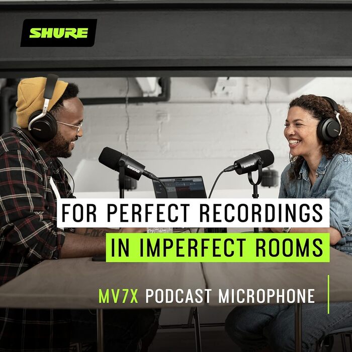 Мікрофон Shure MV7X XLR – Динамічний мікрофон для подкастів та вокалу, з технологією ізоляції звуку, чорний
