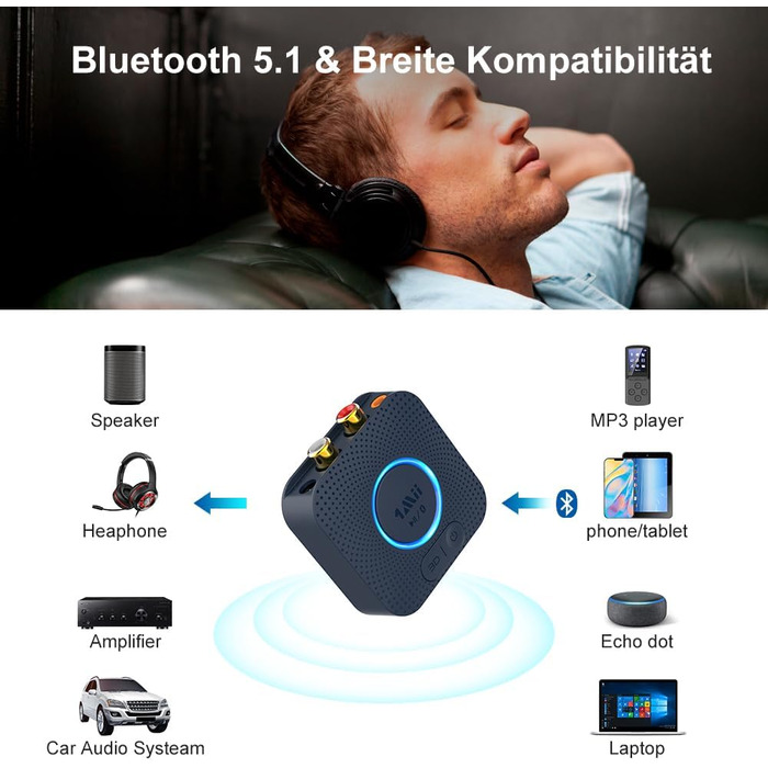 1Mii B06HD Bluetooth 5.1 Аудіоприймач: HiFi, aptX HD, Low Latency, 3.5mm/Cinch, 15 годин роботи