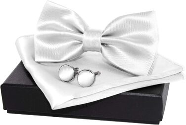 Метелик чоловічий JEMYGINS регульований, шовковий, однотонний (білий) + Манжети + Хустинка в подарунковій коробці