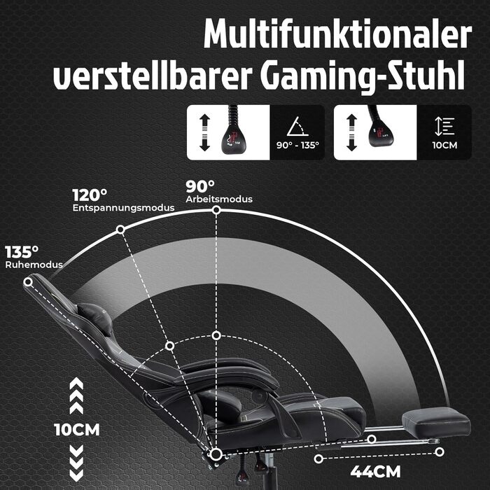 Геймерське крісло Ergon Gaming з підставкою для ніг, чорне - Офісне крісло для комп'ютера з регулюванням висоти та підтримкою попереку