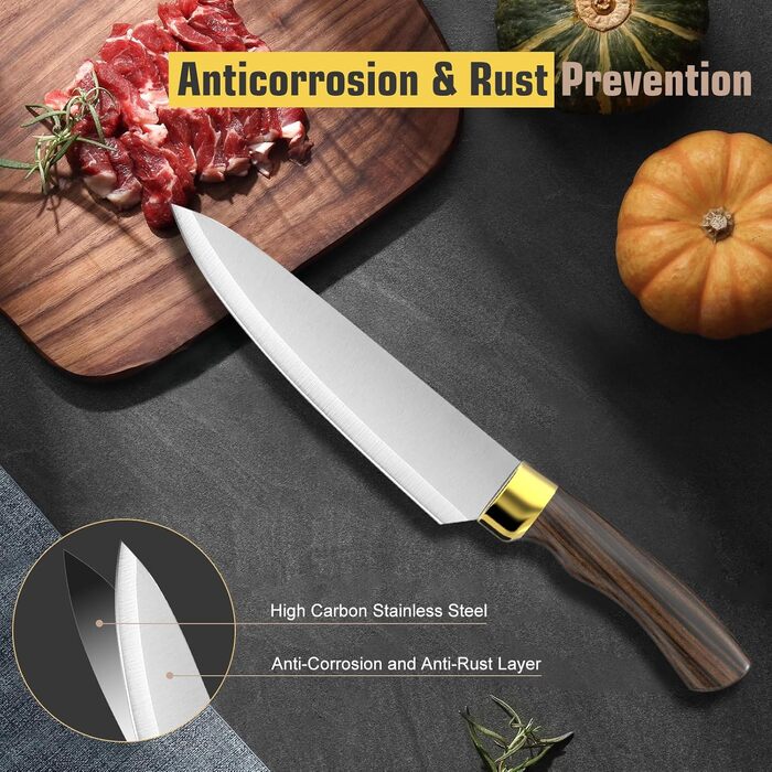 Набір кухонних ножів Meleho 7 предметів: професійний набір з нержавіючої сталі, ніж для кухні, з мийкою та подарунковою коробкою