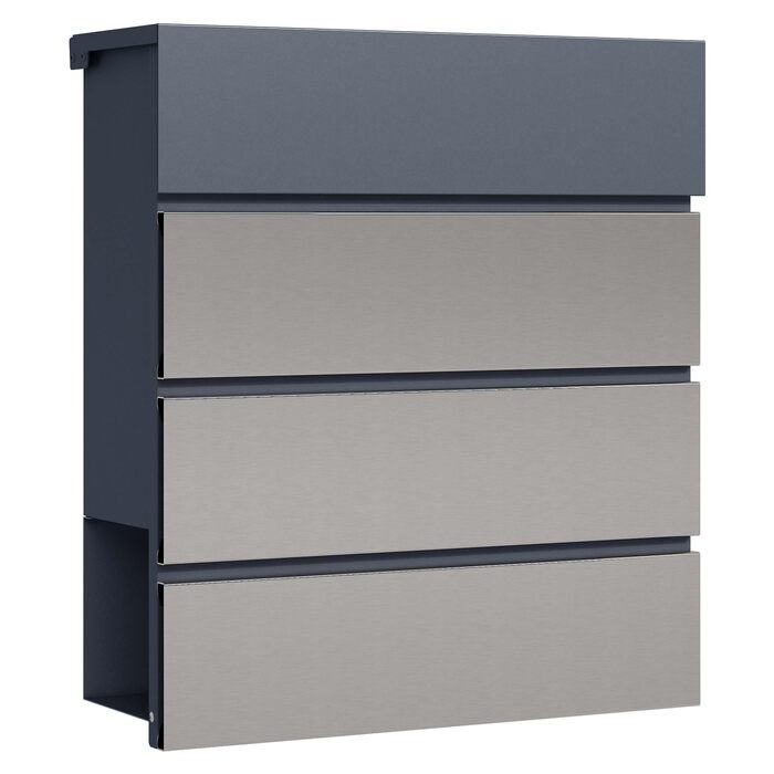 Поштовий ящик настінний сталевий V63 антрацит з дерев'яним декором 410x130x370 мм, з замком, плавним закриттям та відділенням для газет