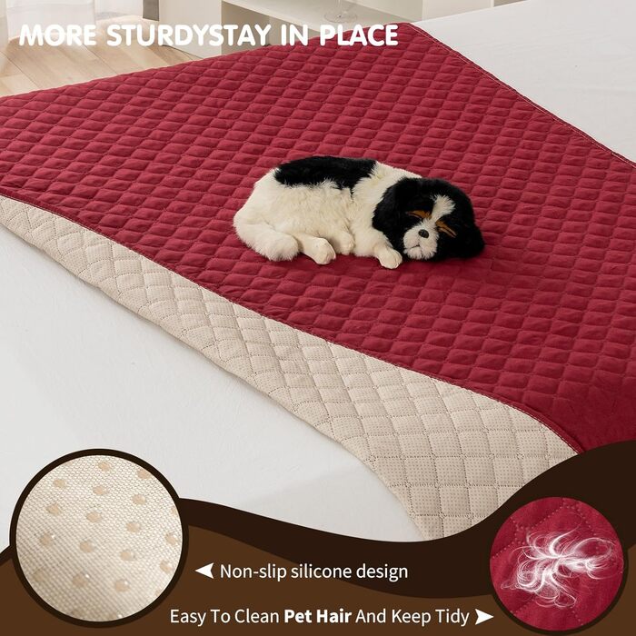 Водонепроникний килимок для собак PETCUTE 75x180 см, червоний. Захист дивану від бруду та шерсті. Міцний, легко миється, не слизький.