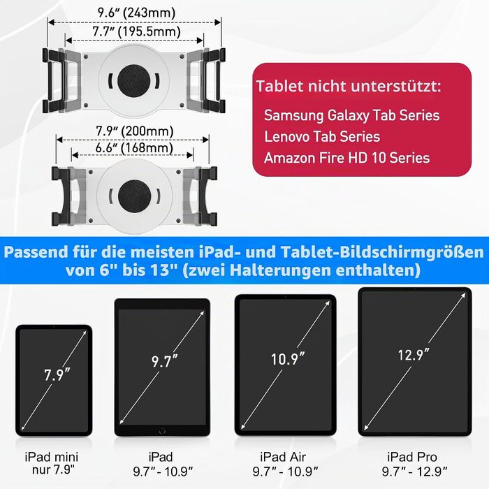 Тримач для планшета AboveTEK для iPad Pro, Air, Mini та POS-терміналів, підставка з двома затискачами та обертанням 360°, для столу та кухні, підходить для пристроїв від 6 до 13 дюймів (білий)