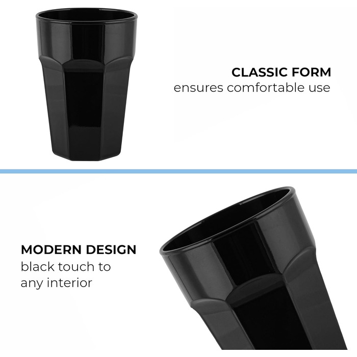Set of 425 ml Cocktail Glasses, Set of 6 Long Drink Glasses, Colorful Glasses – Dishwasher-Safe Crystal Glasses Gigi Piano Black