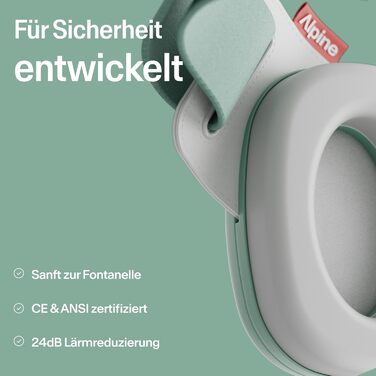 Навушники Alpine Muffy Baby Klassik для захисту слуху малюків, чорного кольору, регульоване антиковзне обруч до 36 місяців, безпечно протестовано в Німеччині, запобігають пошкодженню слуху, комфортне зелене обруч