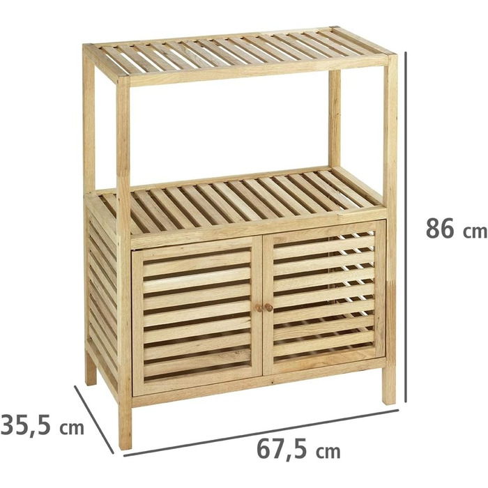 WENKO Stool Norway, warm accentuated square high-quality living stool with clear lacquer seal, natural solid walnut wood, Scandinavian design, 40 x 46 x 30 cm, Natural (shelf with 2 doors)