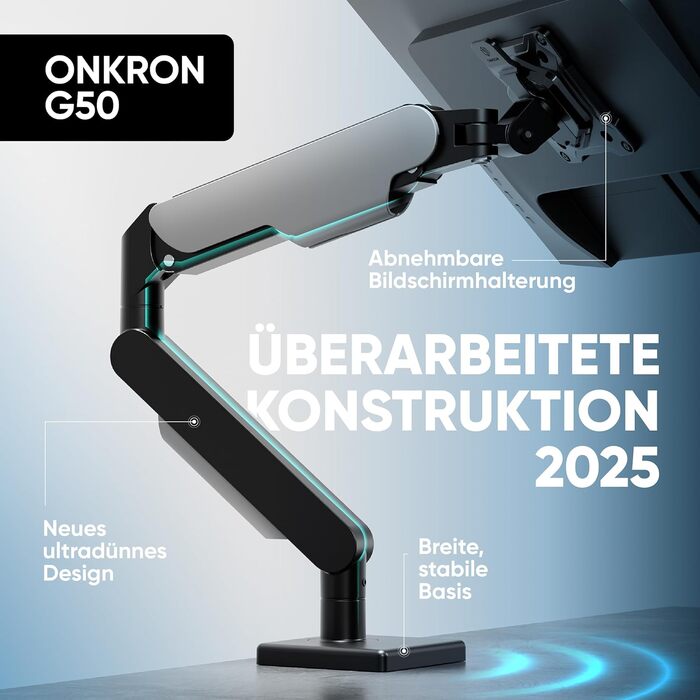 Кронштейн для монітора ONKRON G50-B з газліфтом, для екранів 13-32 дюйми до 9 кг, VESA 75x75/100x100, регульований настільний тримач, чорний