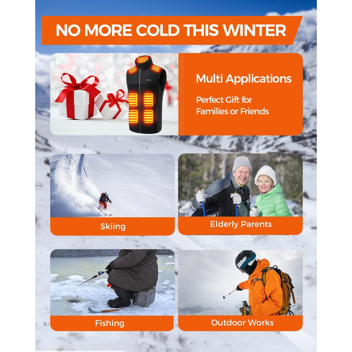 Електрична гріюча жилетка з флісу для чоловіків та жінок, 13 зон обігріву, 3 режими температури, Powerbank 10000mAh, Ritter, чорна