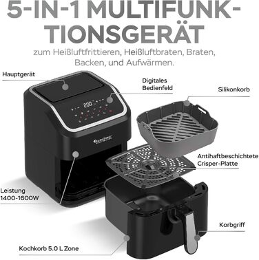 Цифрова аерофритюрниця XL 5 л, 10 програм, без олії, 100–200°C
