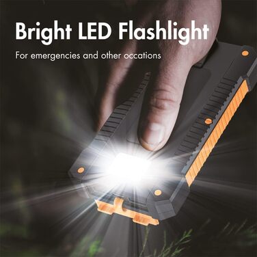 Портативний зарядний пристрій Solar Powerbank 8000 mAh з ліхтариком, чорно-помаранчевий, заряджає 2 пристрої (2x USB Type-A)