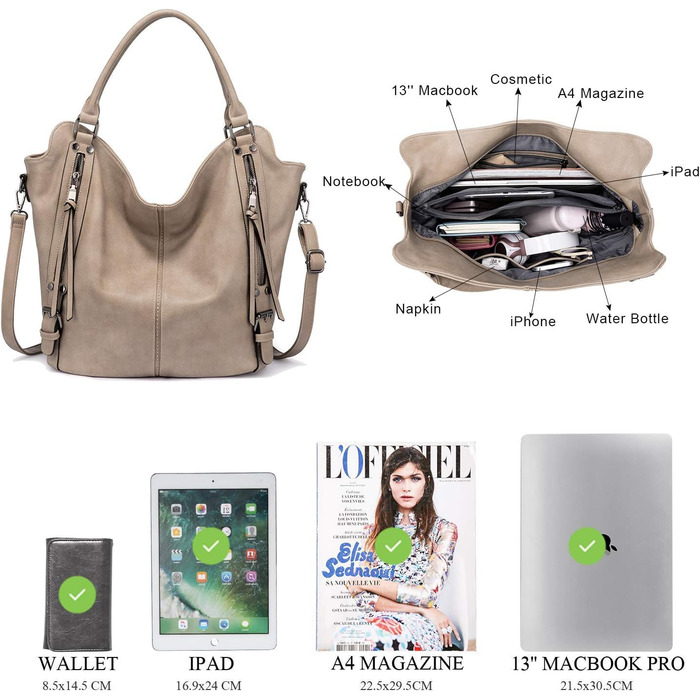 Комплект жіночих сумок Realer: велика шопер-сумка з натуральної шкіри, сумка через плече та гаманець для офісу, школи, покупок, подорожей, колір хакі