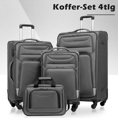 Набір валіз COOLIFE 4-в-1: тканинна валіза на 4 колесах з TSA-замком, ручна валіза, сірий колір, з великою сумкою на плечі