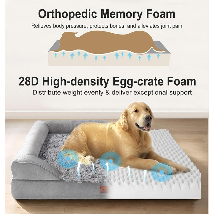 Gimars 9.5 inch Orthopedic Dog Bed for Extra Large Dogs, XL Dog Bed with Bolster & 28D Egg Crate Mattress, Waterproof Cover, Washable Plush Cover, Dog Sofa for Arthritic Dogs - half round (Rectangular, (9.5 inch Mattress) L 104 x W 81 x H 18 cm)