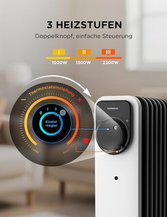 Електричний масляний радіатор Midea 2000W з 11 ребрами, 3 режими нагріву, термостат, захист від перекидання та перегріву, тихий, для дому та офісу