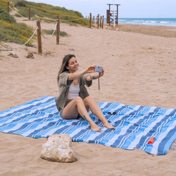 Плед для пікніка MOMOMUS XXL (210x240 см) синій - пляжний, складаний, великий, без піску