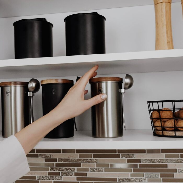 Контейнер для кави KC Kitchen & Co. з ложкою, 700 мл, срібляний, для кавових зерен, чаю, цукру, спецій (з повітряно-щільним акційним кришкою)