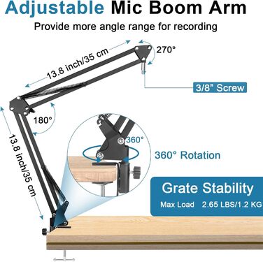 Підставка для мікрофона ChromLives Boom Arm - сумісна з HyperX QuadCast, Rode, Fifine, Blue Yeti, Razer Seiren V3 Mini - для геймінгу, стрімінгу та запису