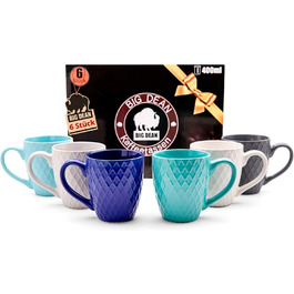 Набір кавових чашок BigDean 6 шт. 400 мл, кераміка, матові, сучасний дизайн, в подарунковій коробці (кольорові)
