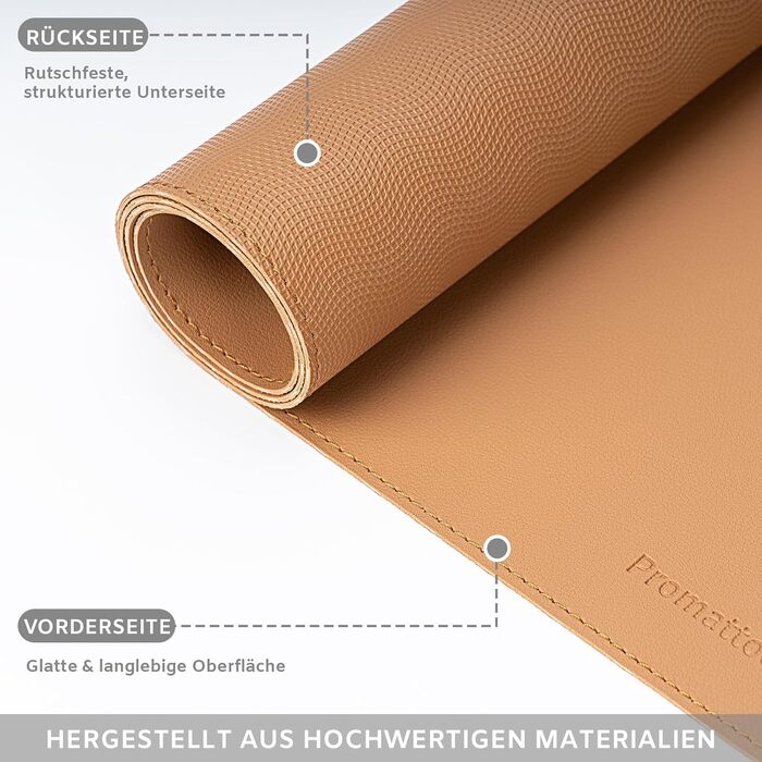 Офісний килимок для столу XXL з екошкіри: нековзний, водостійкий, карамельний (90x45 см) - ідеально для ноутбука, офісу та дому