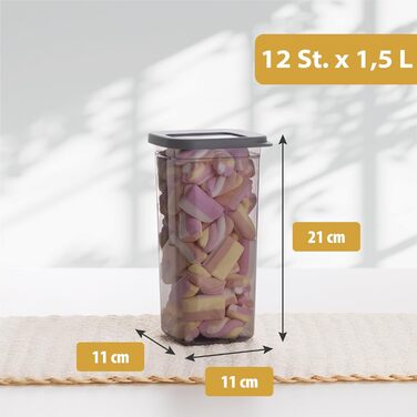 Набір контейнерів для зберігання продуктів [12 шт] Anthrazit, 1500 мл - Складні, економія місця, герметичні, для кухні