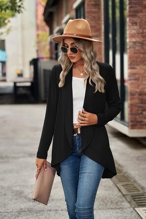 Кардиган жіночий Faulily Daen з відкритою фронтальною частиною, в'язаний, однотонний, водоспадний, чорний, XXL