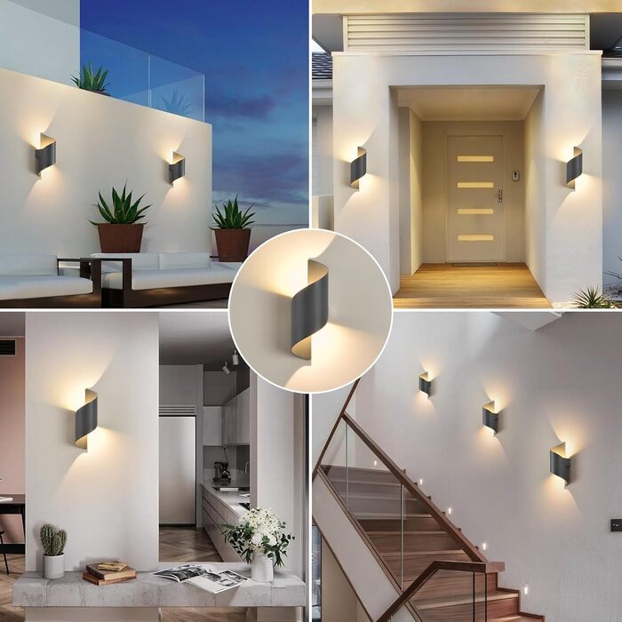 LED вулична/внутрішня бра, 10W, IP65, тепле світло 3000K, вуличні бра, сучасні декоративні світильники Up Down для саду, вітальні, спальні, антрацит