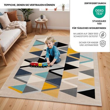 Килимок Livabliss Marietta для вітальні та спальні Boho, 120x170 см, з геометричним візерунком, скандинавський стиль, бежевий, жовтий, блакитний