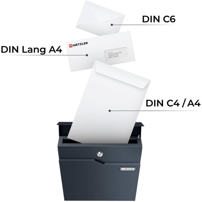 Поштова скринька Metzler Hoffmann антрацит RAL 7016 з табличкою для імені та відділенням для газет - настінна металева порошково-пофарбована, стійка до погодних умов