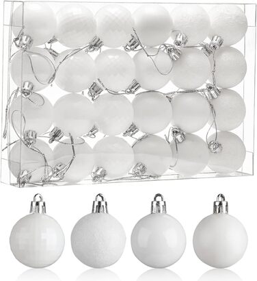 24 штуки новорічні кулі для ялинки 4 см, пластик, міцні, для декору ялинки